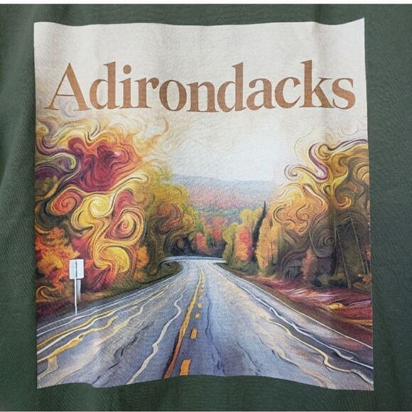 ADIRONDACKS Gildan Graphic Tee Army Green Unisex Medium - Picture 2 of 5